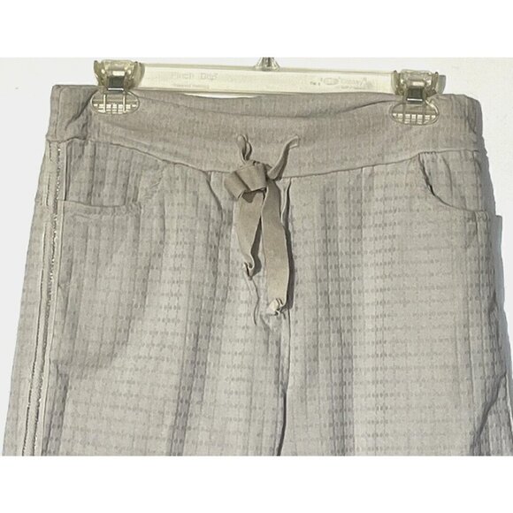 Venti6 Ivory Silver Metallic Sides Drawstring Stretch Pants - Made in Italy - Picture 3 of 7